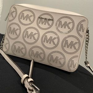 White and silver Michael kors print purse